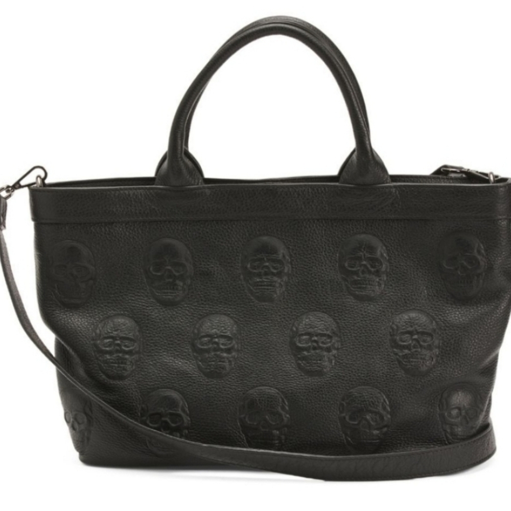 IO Pelle Italia Black Skull Embossed Tote Bag - Picture 6 of 7